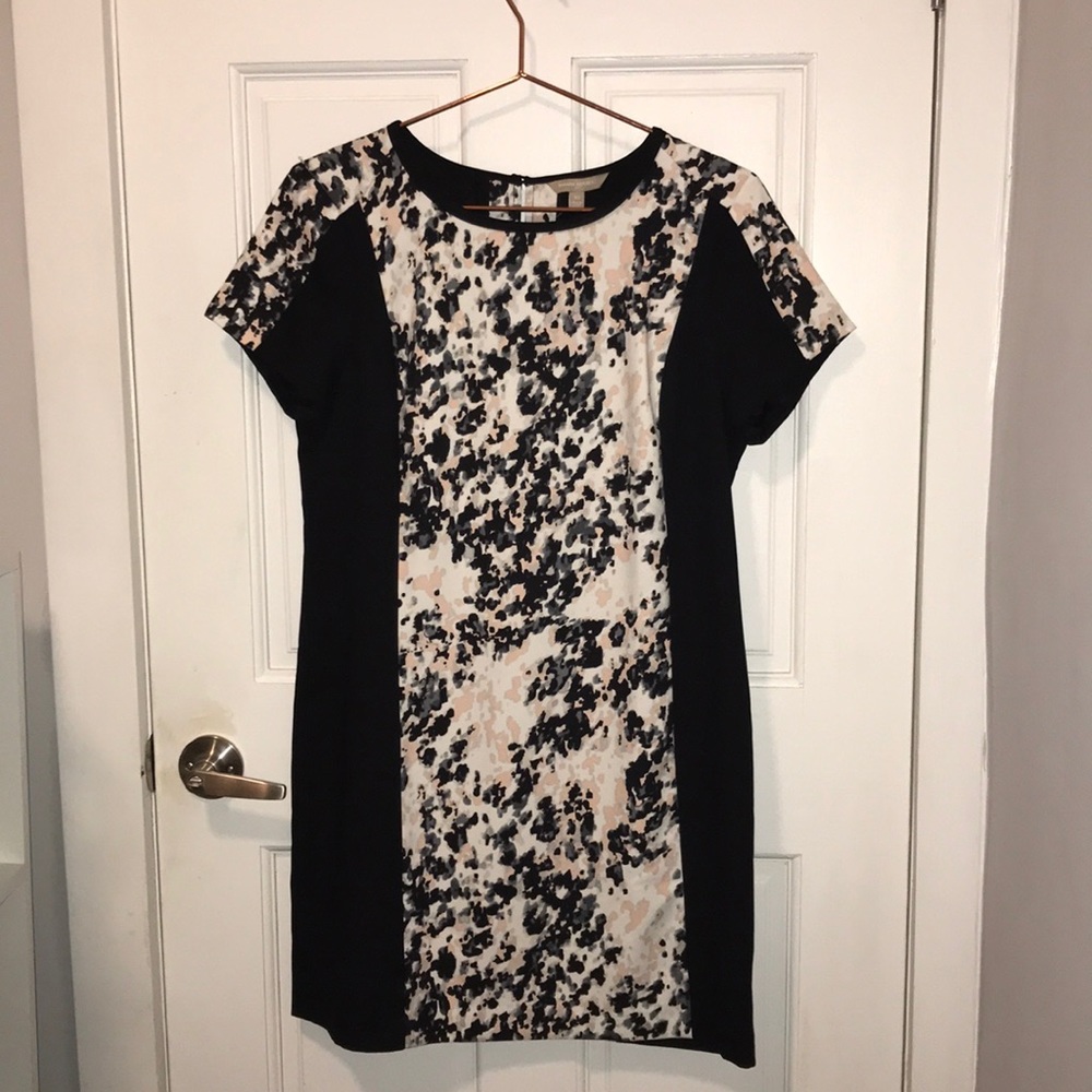 Banana Republic Factory Black and Cream Patterned Dress